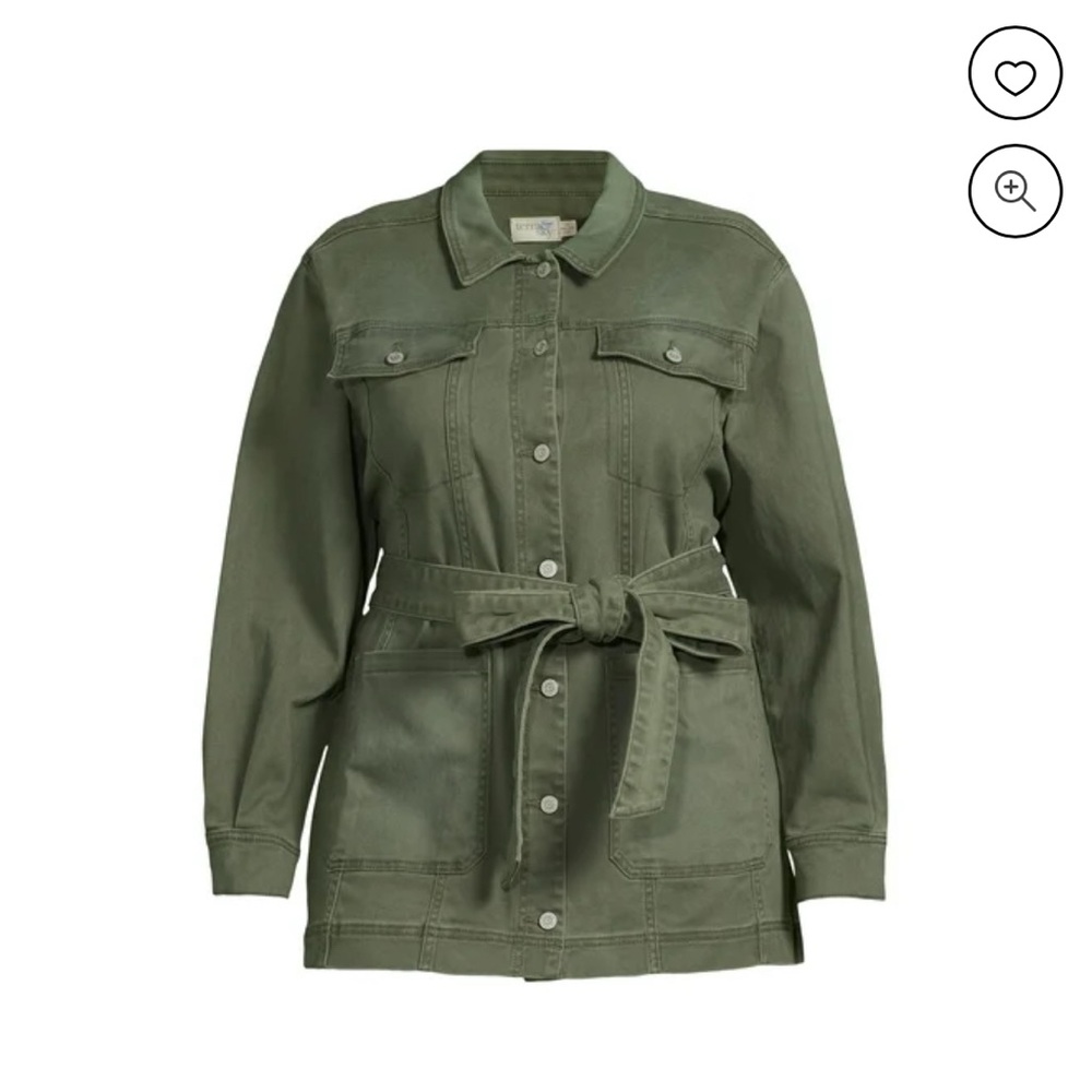 Terra & Sky Plus 2X (20-22W)Belted Olive Green Shacket - Picture 6 of 6